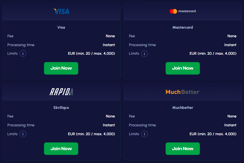 Deposit Options at Casino Winmaker